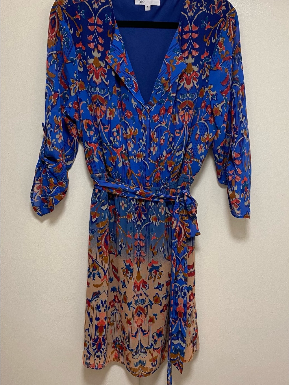 DR2 Royal Blue Floral-Print Wrap Robe with Tie